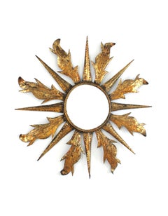 French Gilt Iron Starburst Sunburst Mirror, Hollywood Regency, 1940s