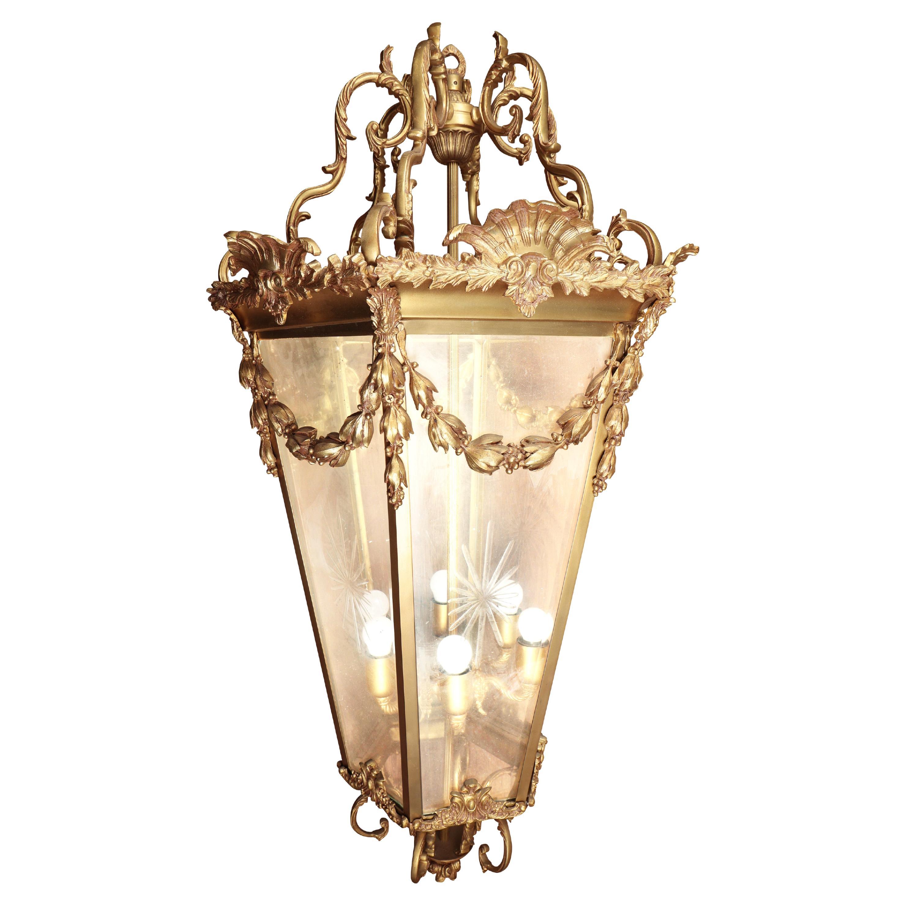 French Gilt Lantern Hall Light Rococo Revival Lamp