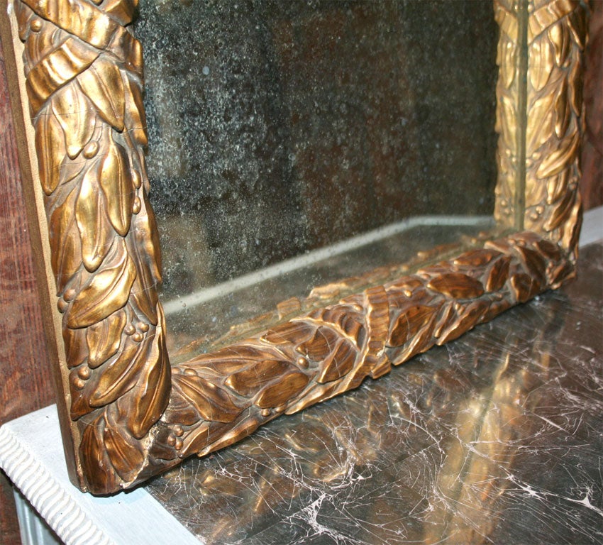 French Gilt Laurel and Ribbon Decorated Mirror For Sale 2