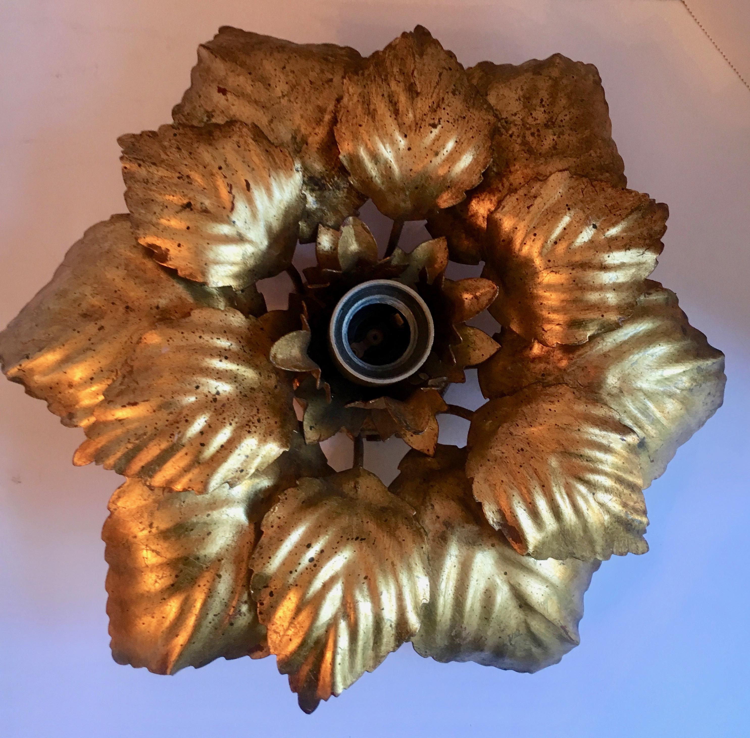 French gilt leaf sconce, ready for installation.