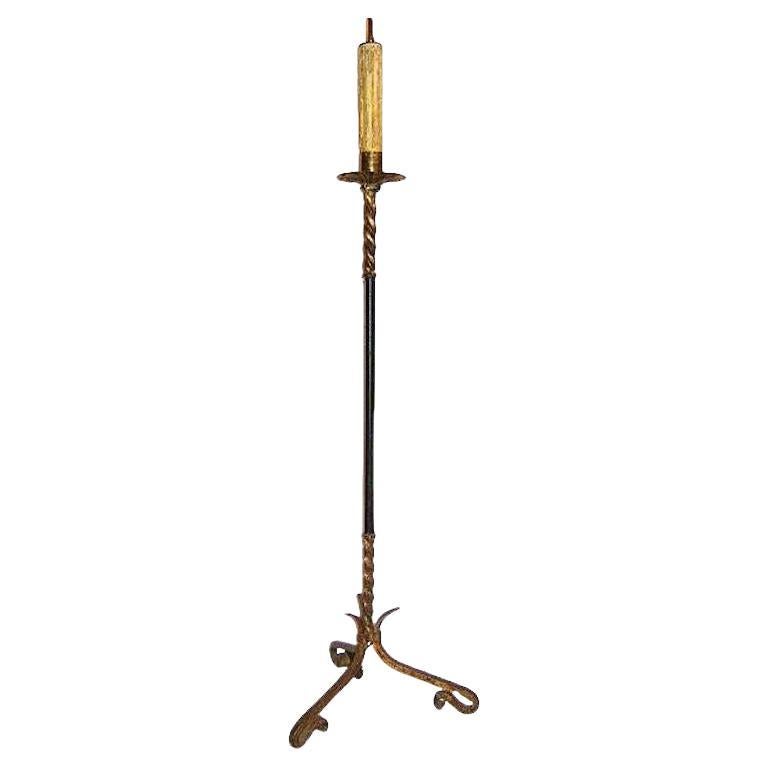 French Gilt & Leather Floor Lamp For Sale