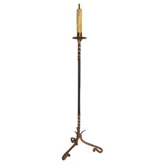 Antique French Gilt & Leather Floor Lamp