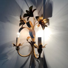 French Gilt Lily Flower Wall Lights, circa 1970s