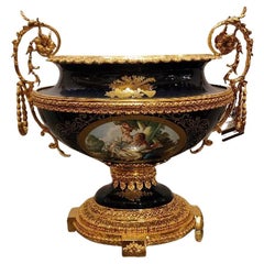 French Gilt Limoges Style Porcelain Handled Centerpiece