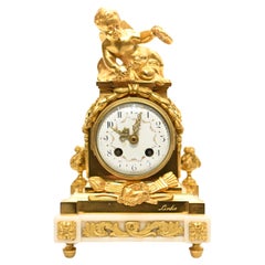 Reloj de manto dorado francés de Linke Querubín francés de 1890