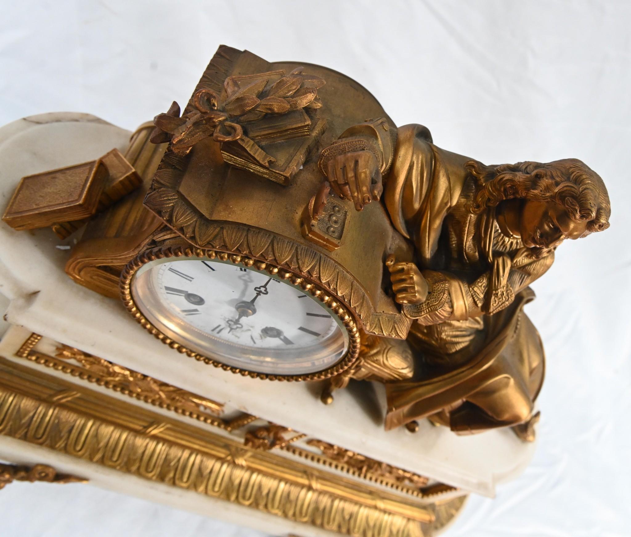 You are viewing a gorgeous French Napoleon III mantle clock
Crafted from marble and ormolu including the elegant figurine reclining on the top
Great look to this collectors piece
Purchased from a dealer on Marche Biron at Paris antiques