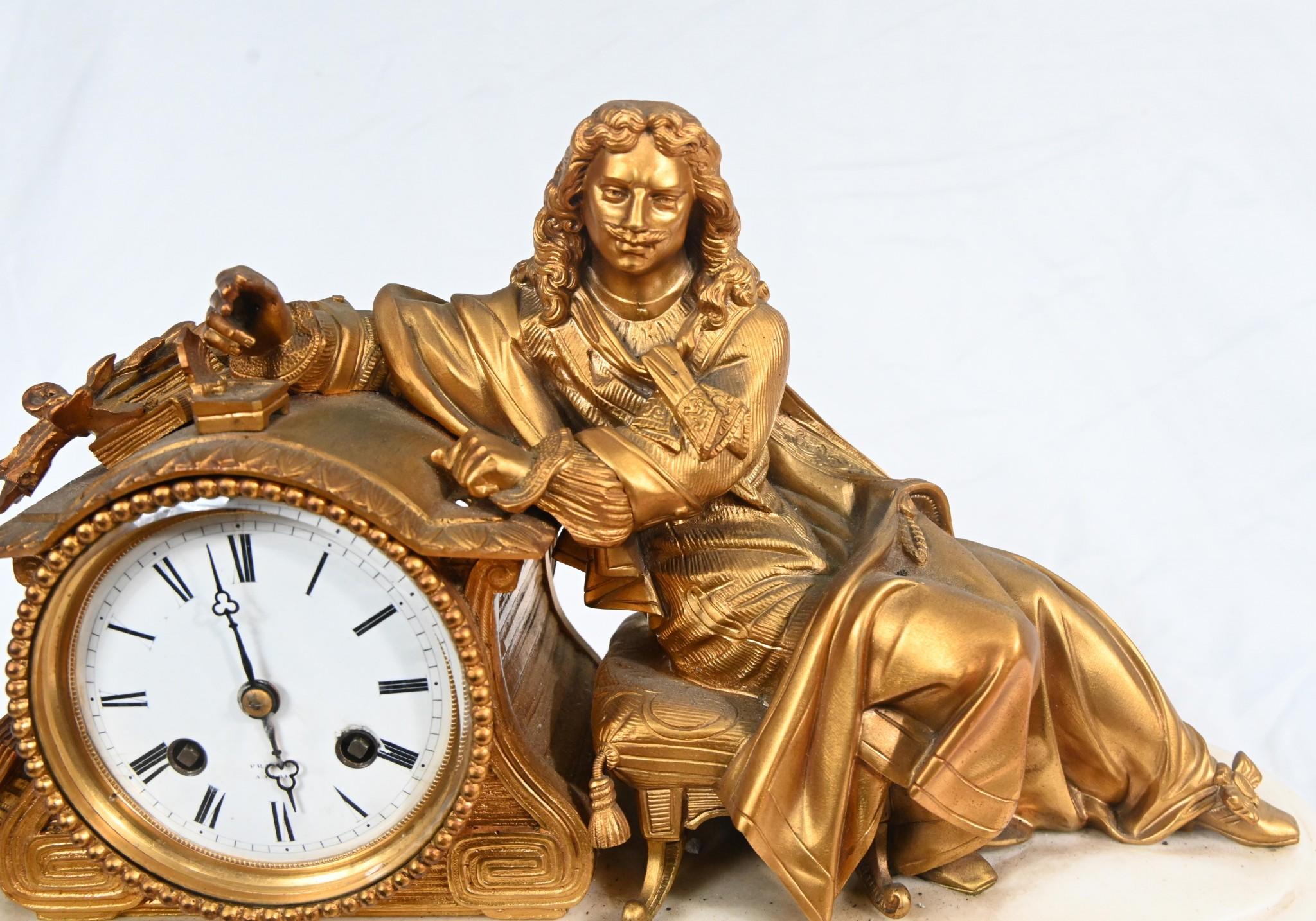 French Gilt Mantle Clock Napoleon III Figurine In Good Condition In Potters Bar, GB