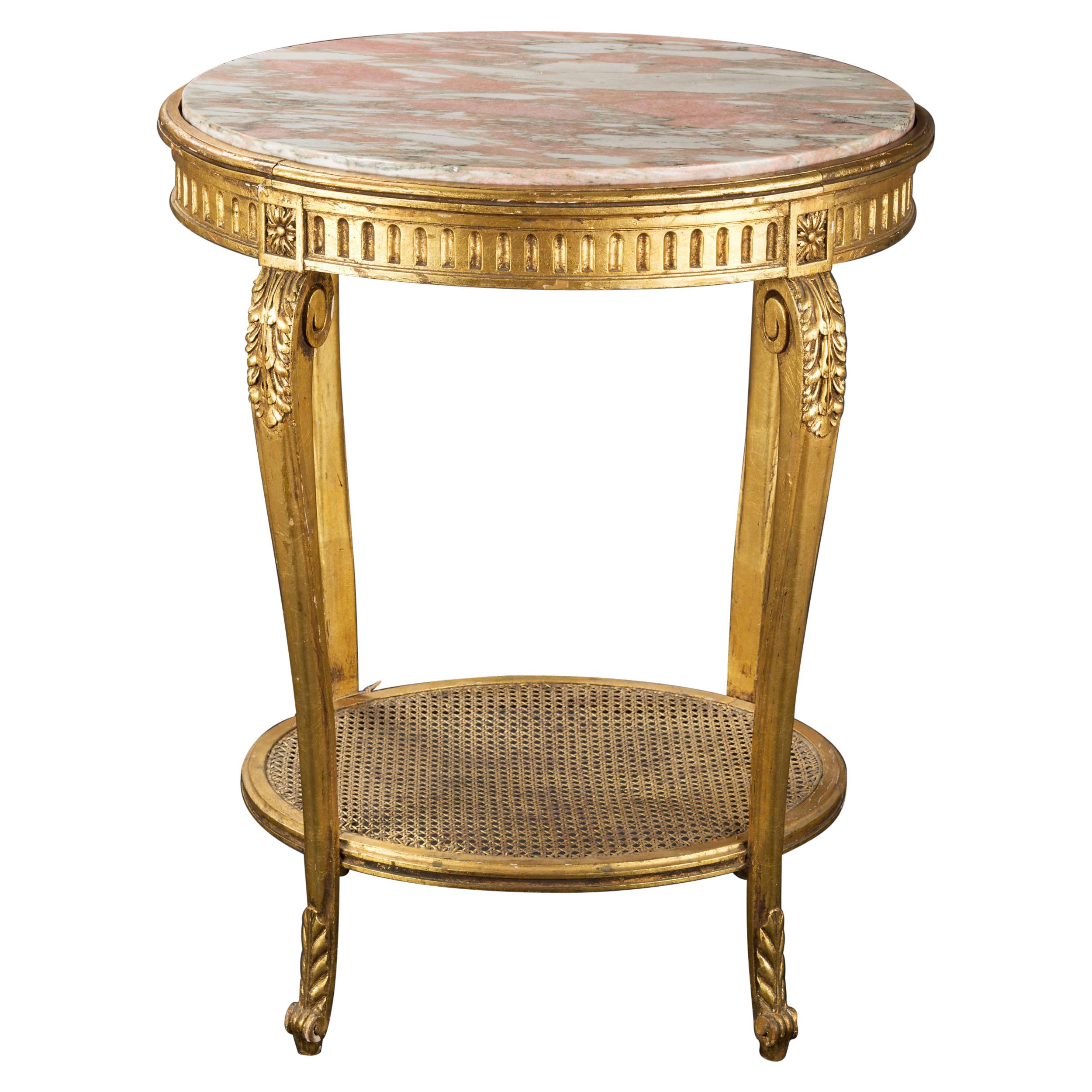 Table d'appoint en marbre doré français
