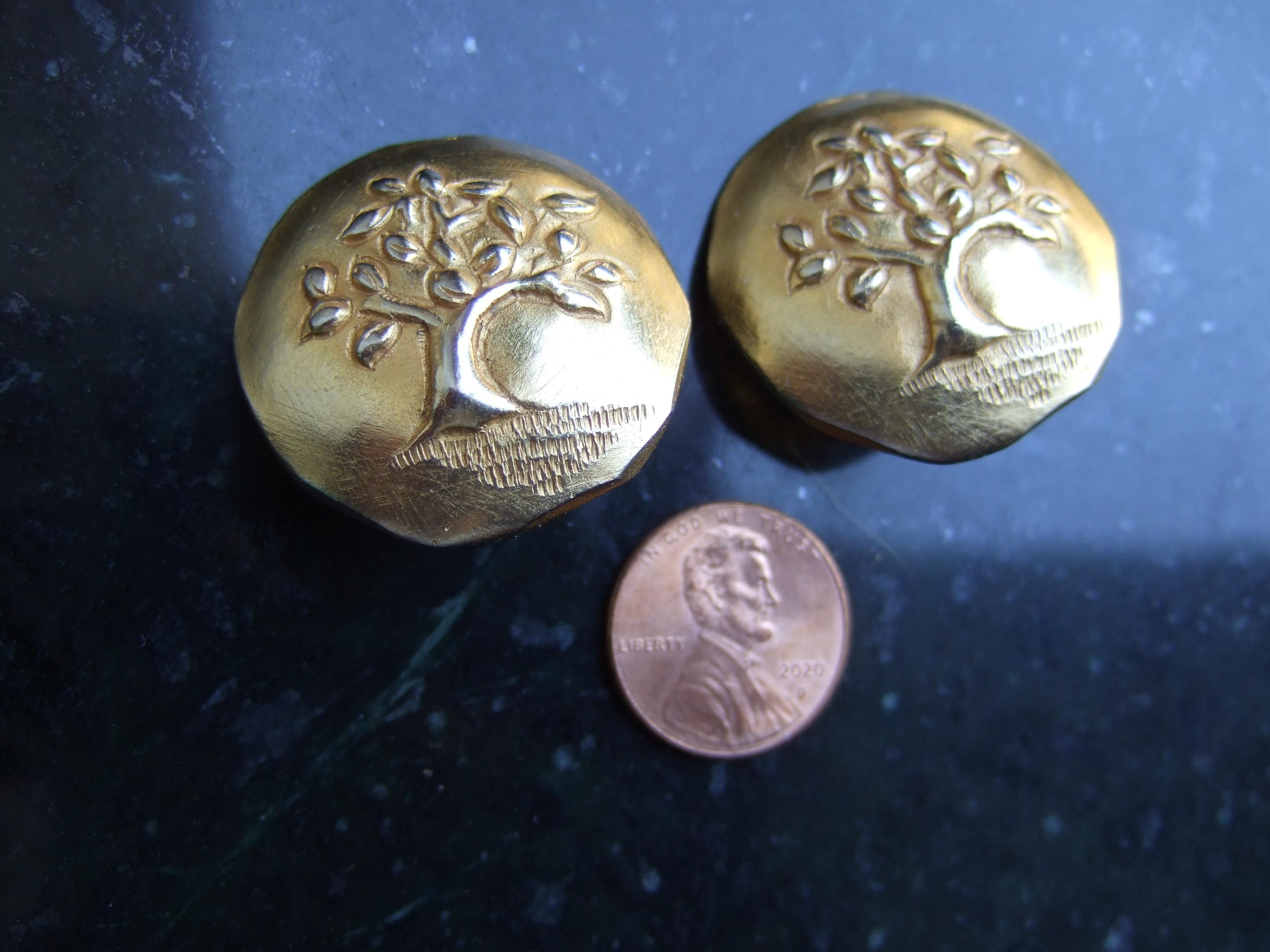 French Gilt Matte Metal Tree of Life Clip-on Earrings by Antigona Paris c 1980s  For Sale 7