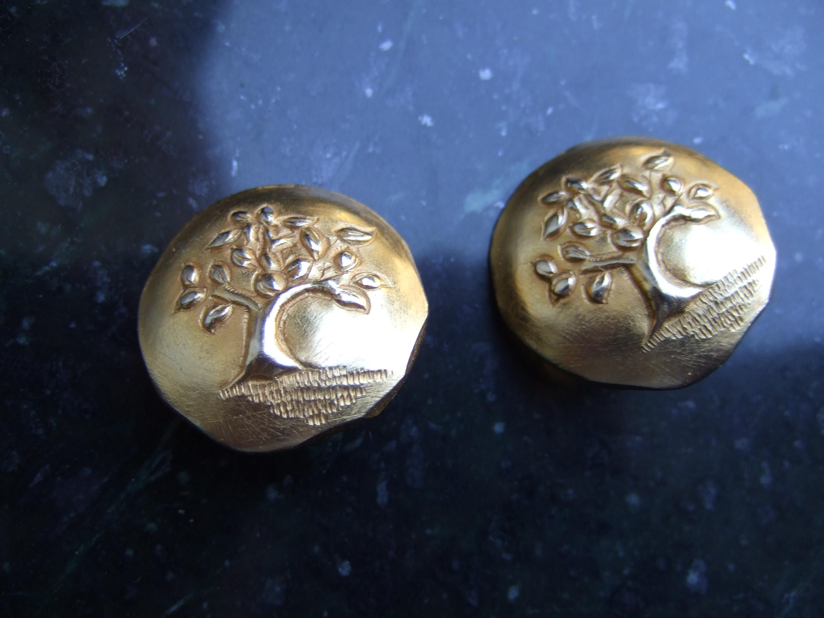 French Gilt Matte Metal Tree of Life Clip-on Earrings by Antigona Paris c 1980s  For Sale 8