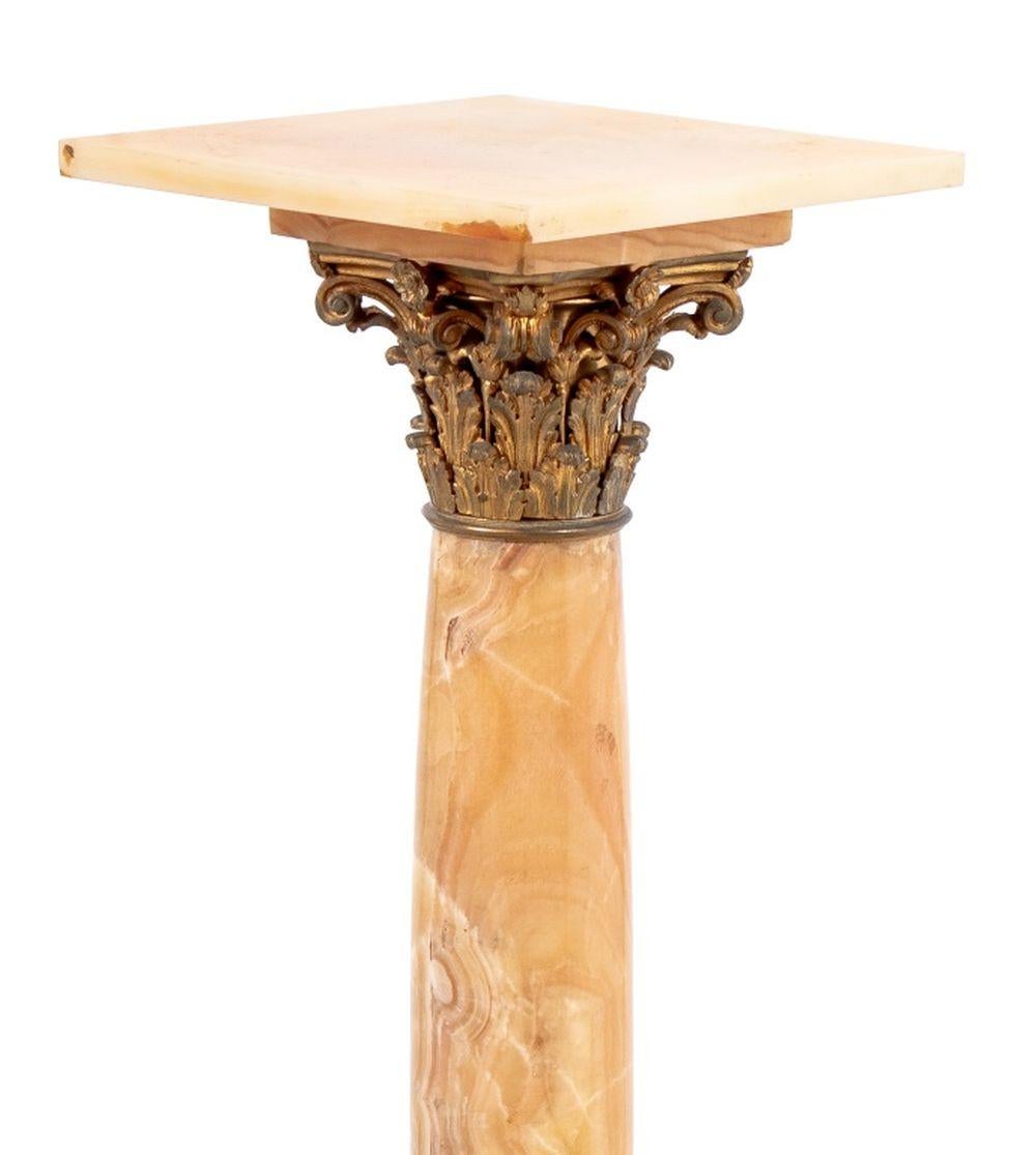 Neoclassical French Gilt Metal and Alabaster Pedestal For Sale