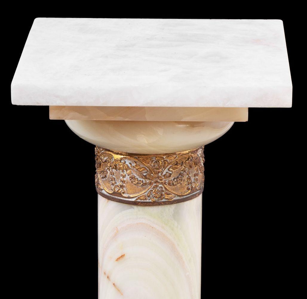 Neoclassical French Gilt Metal and Alabaster Pedestal For Sale