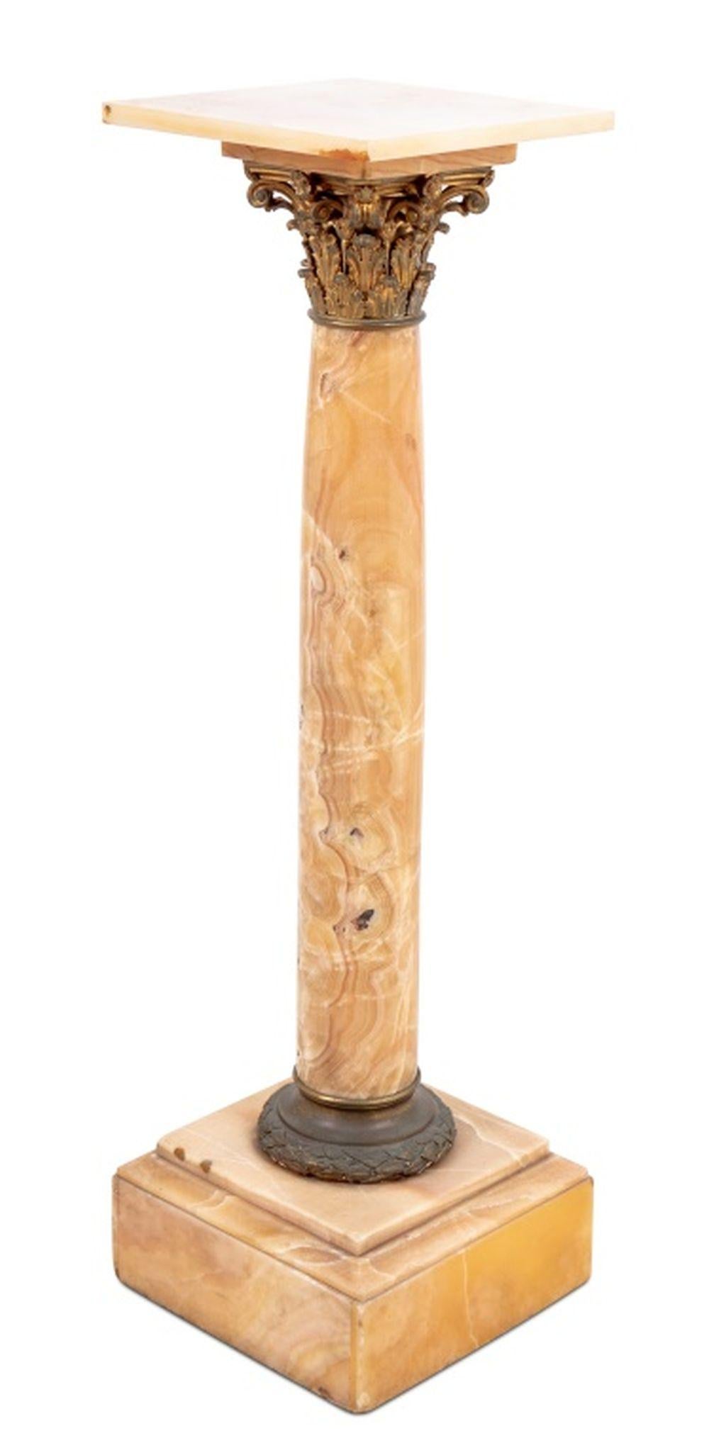 19th Century French Gilt Metal and Alabaster Pedestal For Sale
