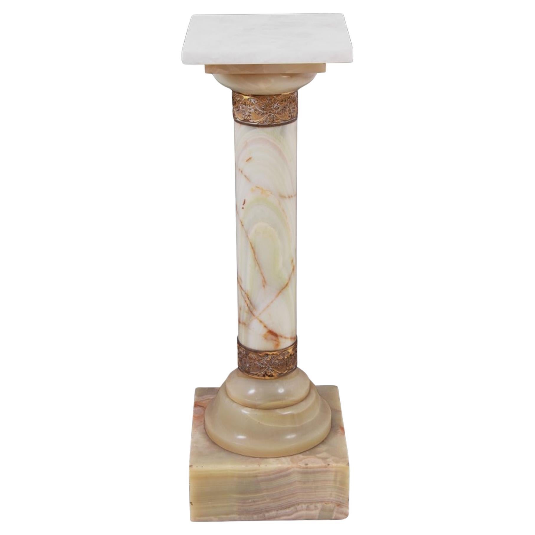 French Gilt Metal and Alabaster Pedestal For Sale