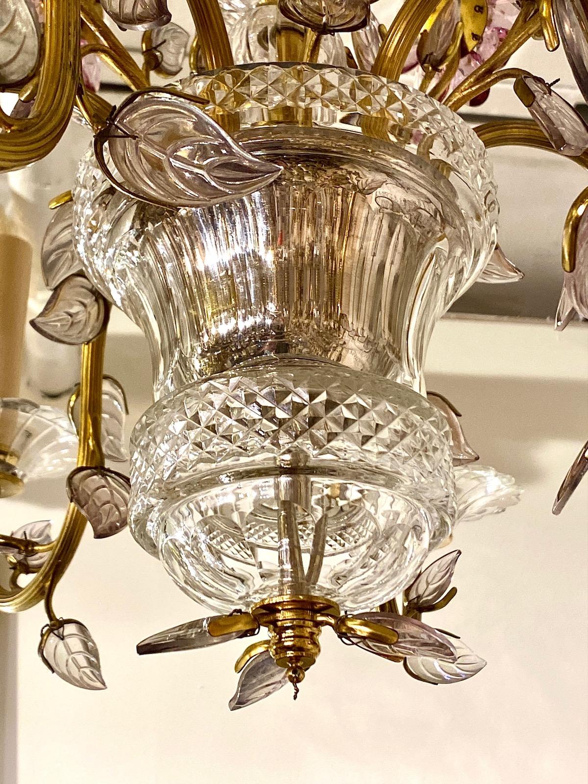French Gilt Metal and Amethyst Chandelier In Good Condition In New York, NY
