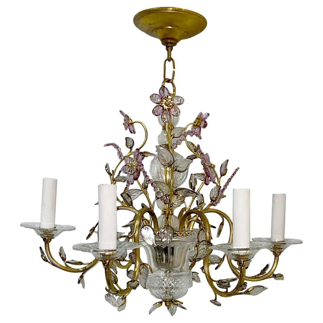 French Gilt Metal and Amethyst Chandelier