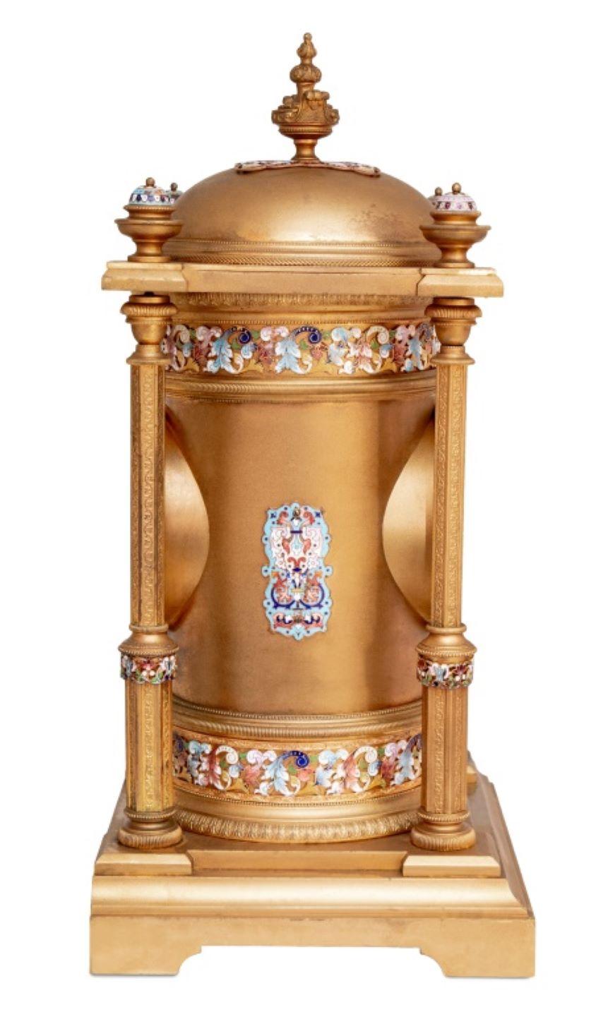 French Provincial French Gilt Metal and Champleve Enamel Clock For Sale