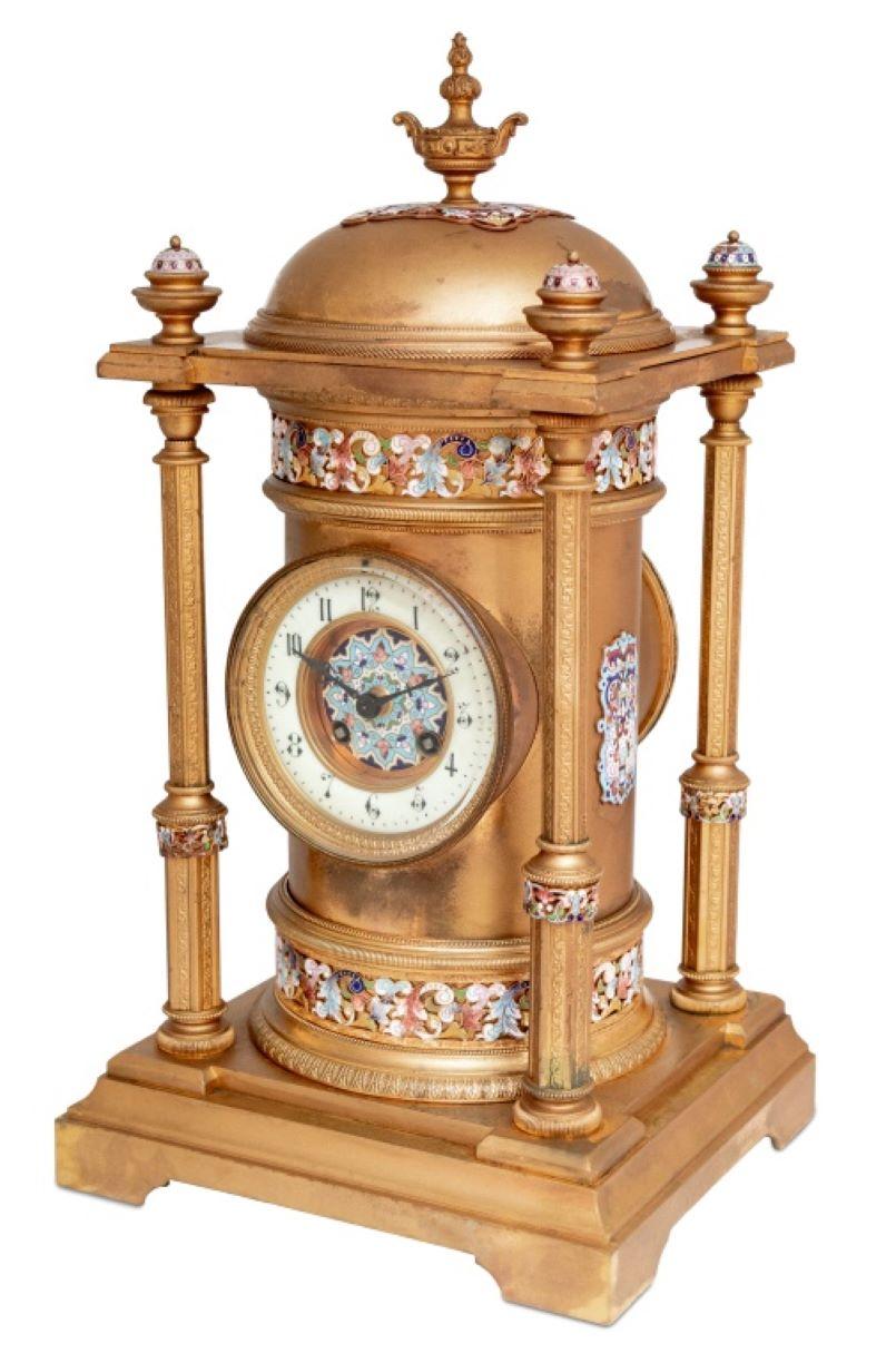 20th Century French Gilt Metal and Champleve Enamel Clock For Sale