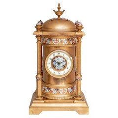 French Gilt Metal and Champleve Enamel Clock