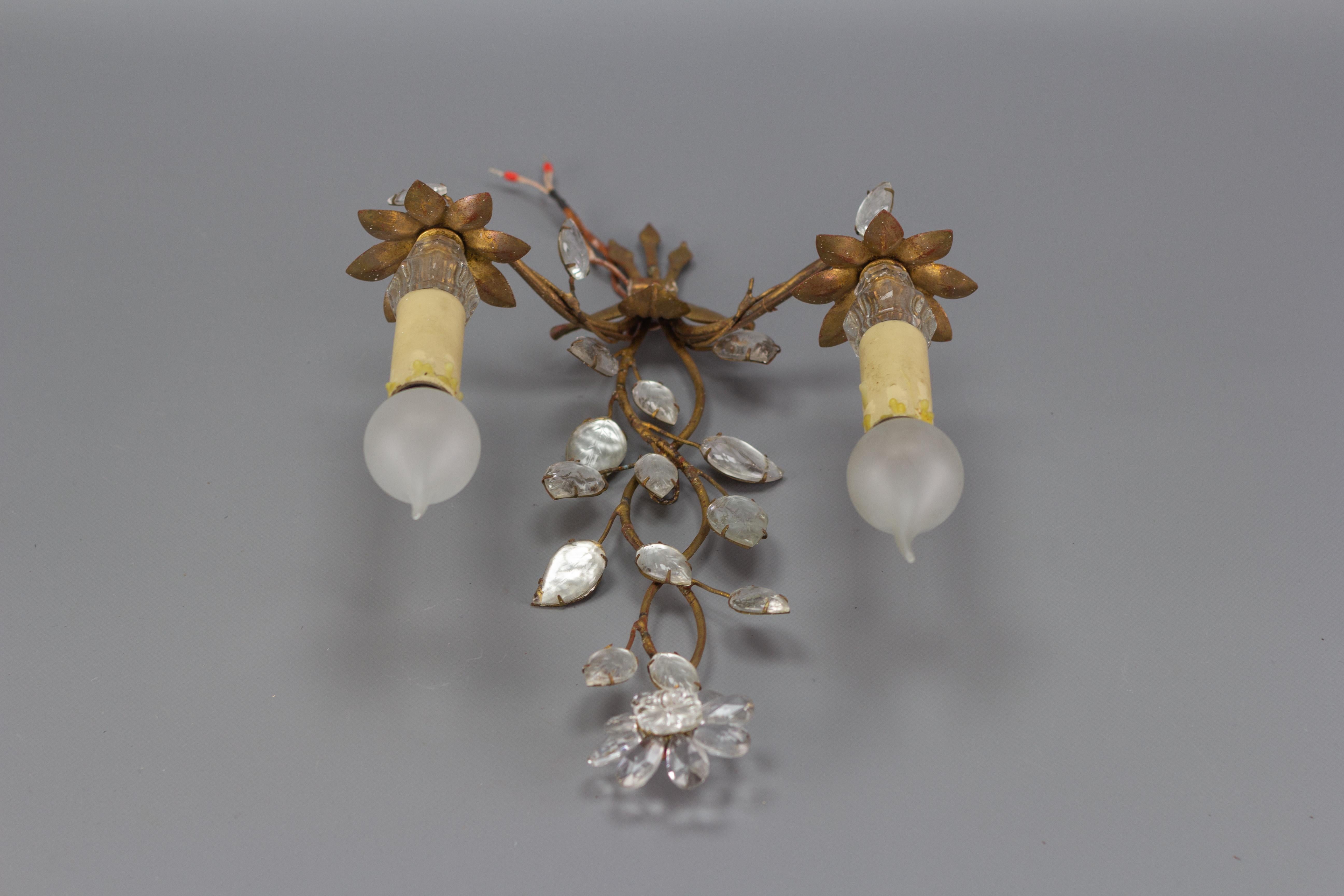 French Gilt Metal and Crystal Two-Light Wall Sconce by Maison Baguès 6