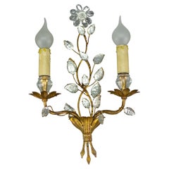 French Gilt Metal and Crystal Two-Light Wall Sconce by Maison Baguès