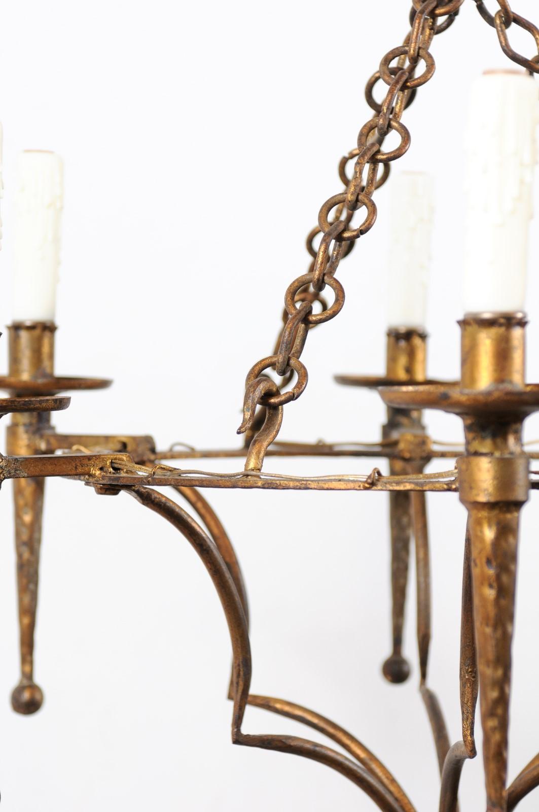 French Gilt Metal Chandelier with 6 Lights, 20th Century 7