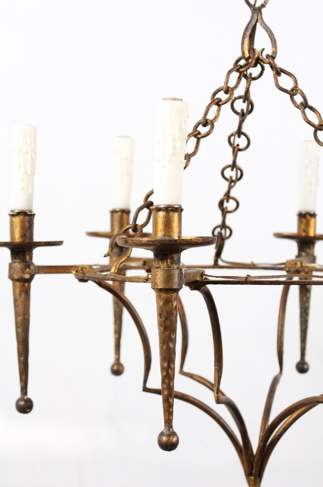 French Gilt Metal Chandelier with 6 Lights, 20th Century 2