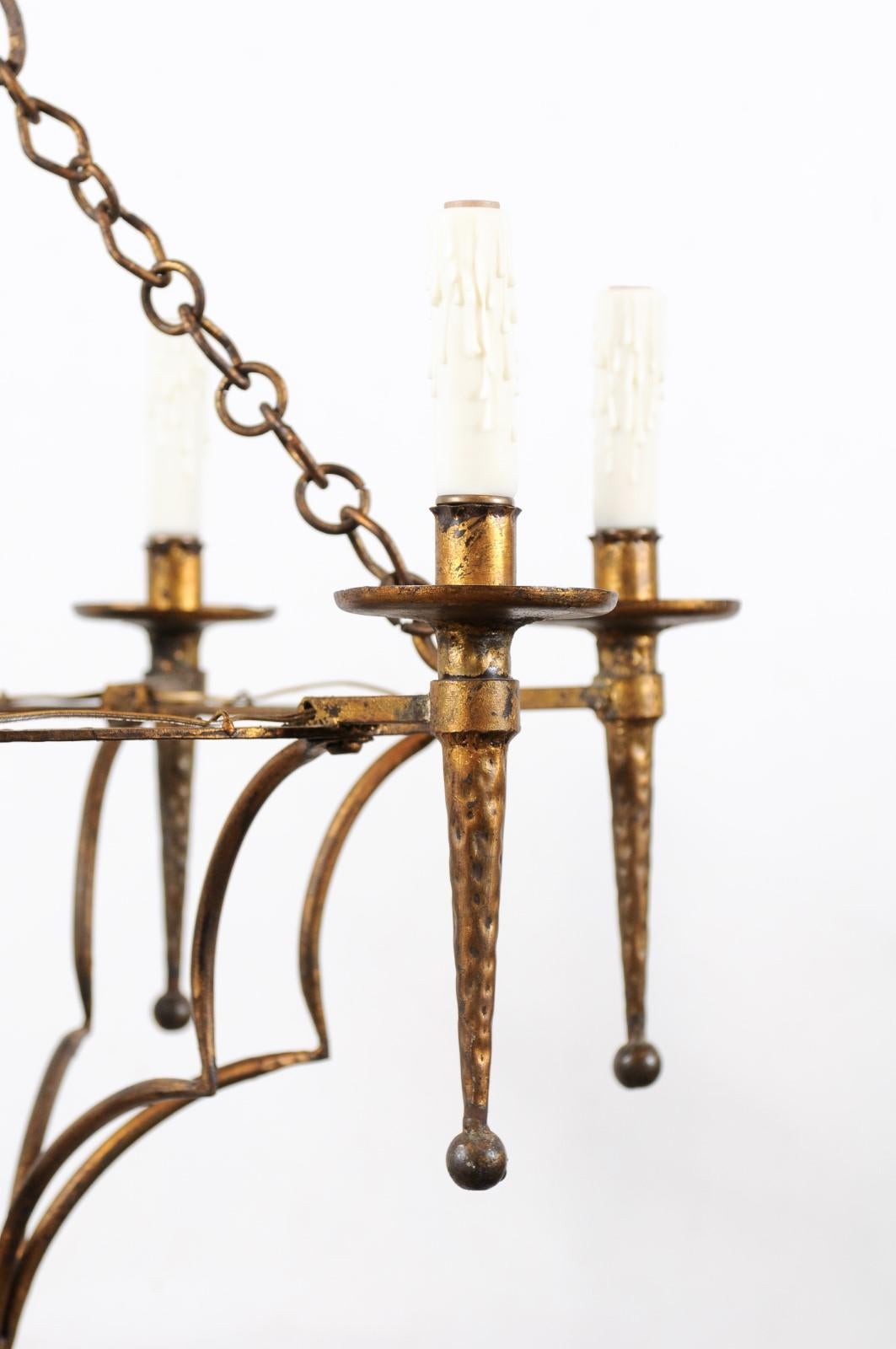 French Gilt Metal Chandelier with 6 Lights, 20th Century 3