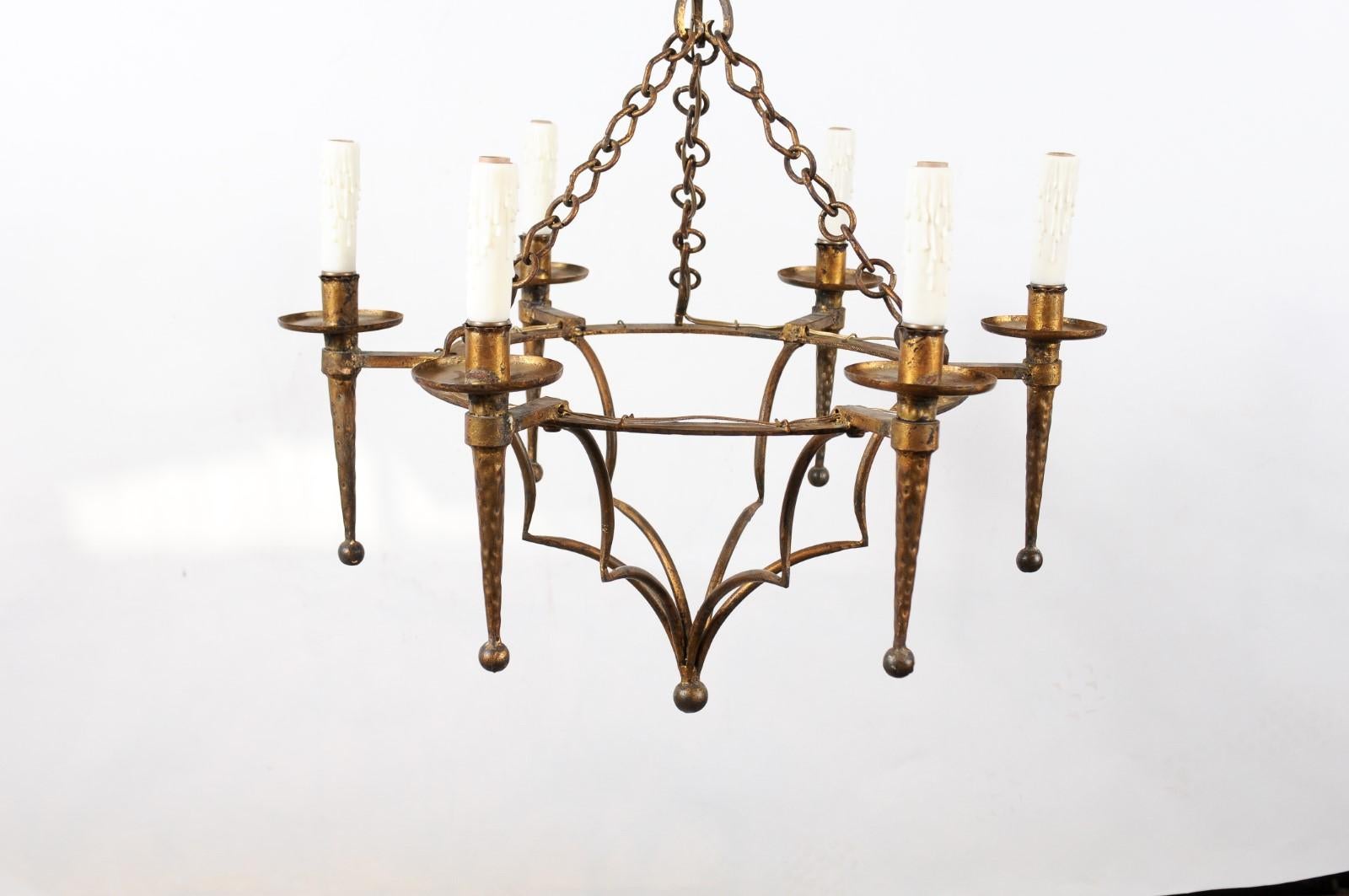 French Gilt Metal Chandelier with 6 Lights, 20th Century 6