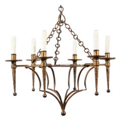 French Gilt Metal Chandelier with 6 Lights, 20th Century