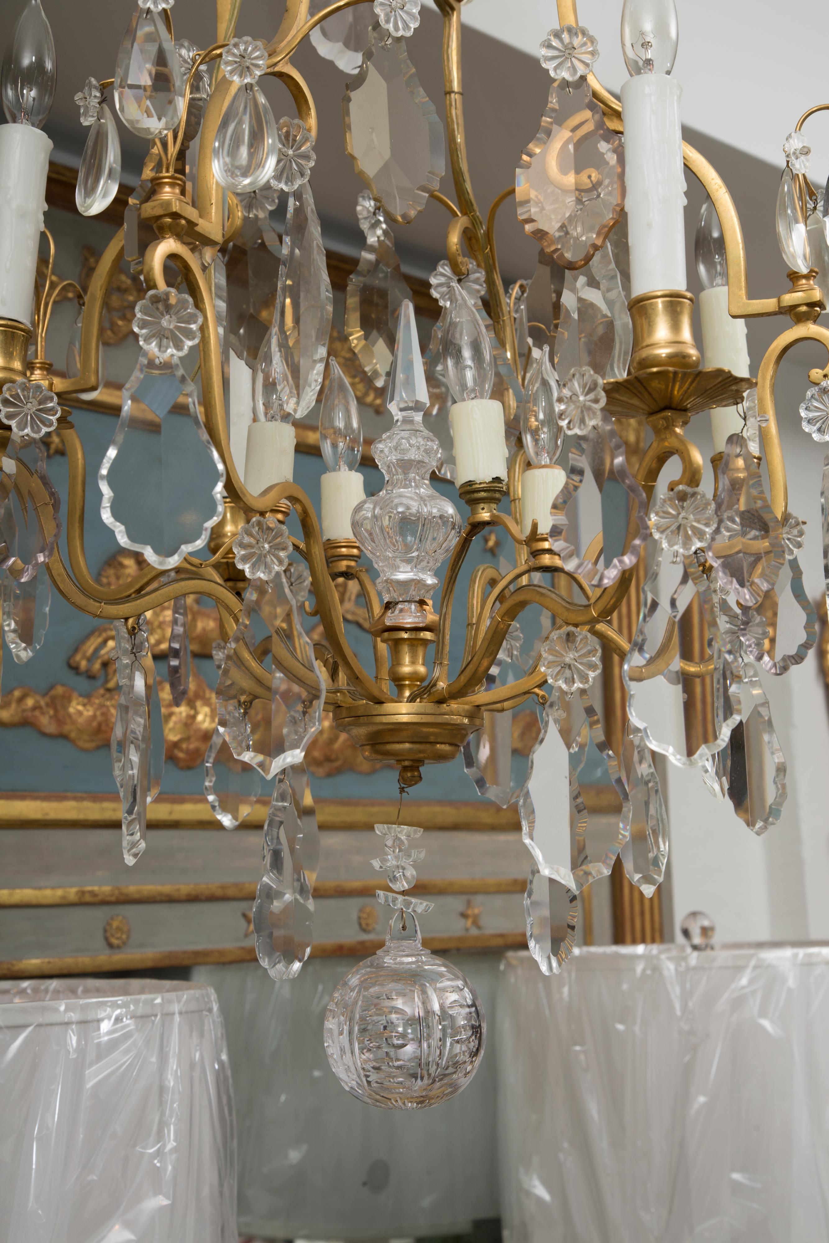 French Gilt Metal Chandelier with Crystal Drops 2