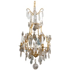 French Gilt Metal Chandelier with Crystal Drops