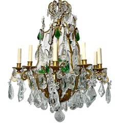 French Gilt Metal Chandelier with Crystal Pendants