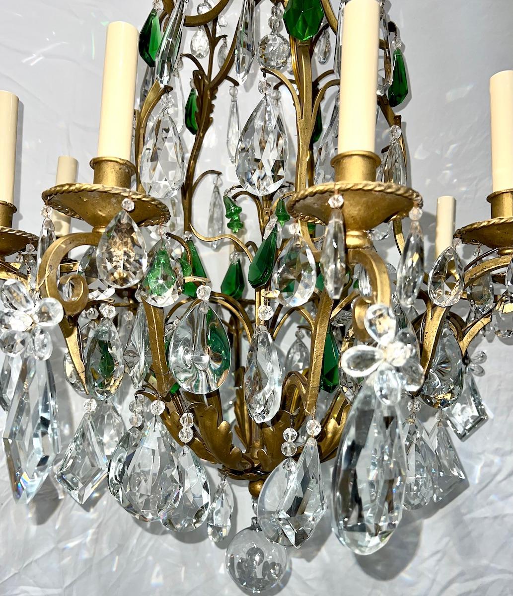 Bronze French Gilt Metal Chandelier with Crystal Pendants For Sale