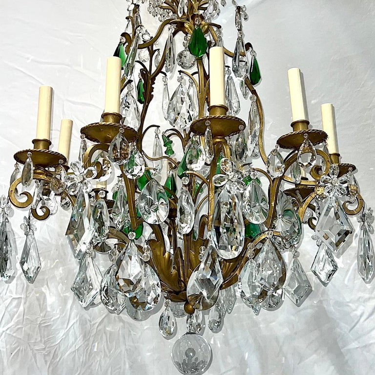 French Gilt Metal Chandelier with Crystal Pendants For Sale at 1stDibs