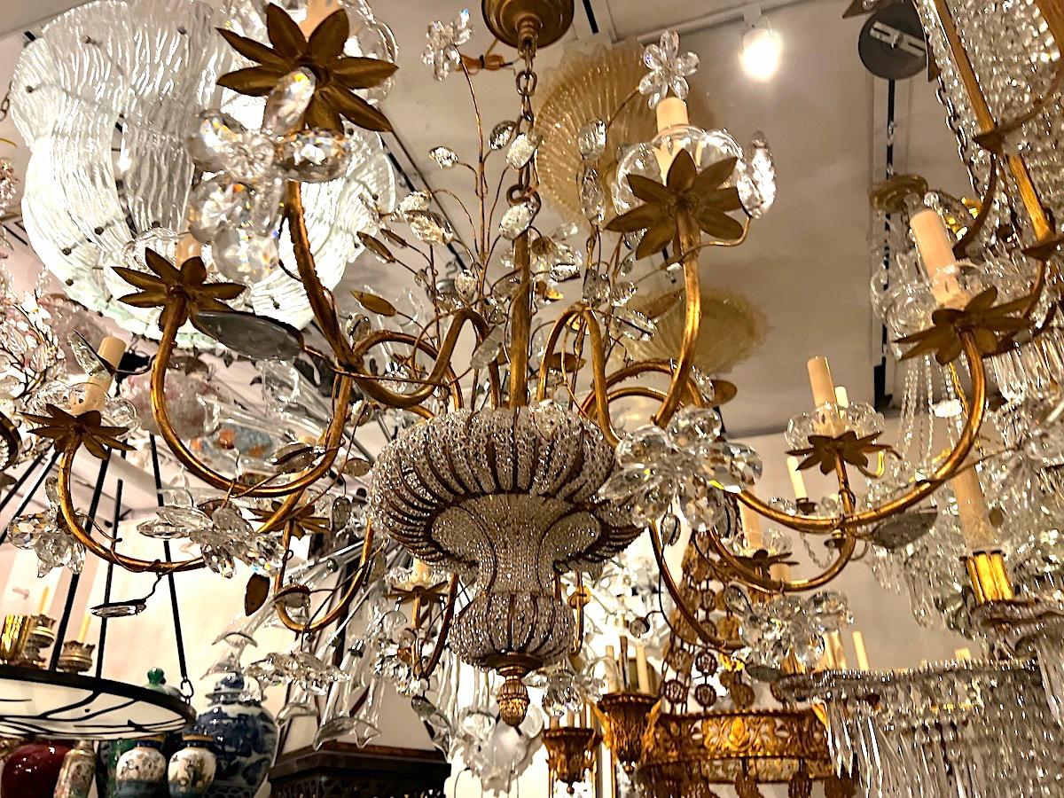 French Gilt Metal Chandelier with Crystals In Good Condition For Sale In New York, NY