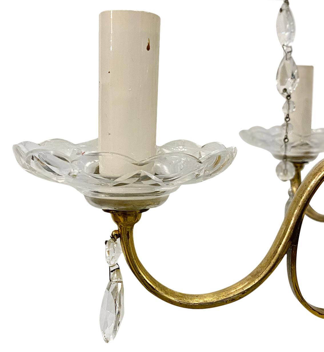 Early 20th Century French Gilt Metal Chandelier with Crystals For Sale