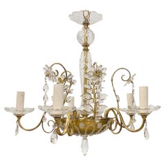 Antique French Gilt Metal Chandelier with Crystals