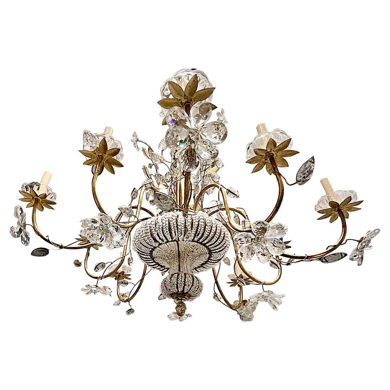 French Gilt Metal Chandelier with Crystals For Sale
