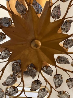 French Gilt Metal Chandelier with Glass Leaves