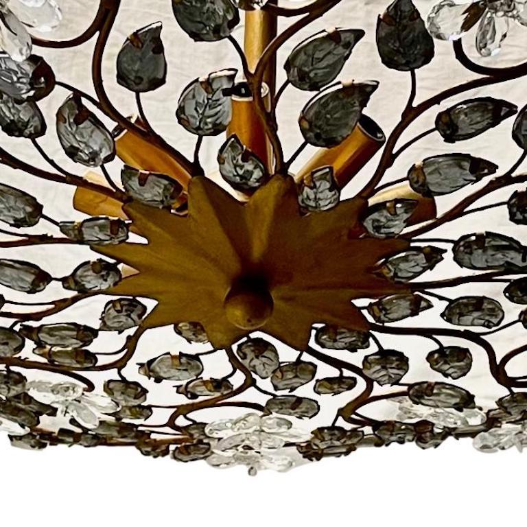 French Gilt Metal Chandelier with Glass Leaves For Sale 4