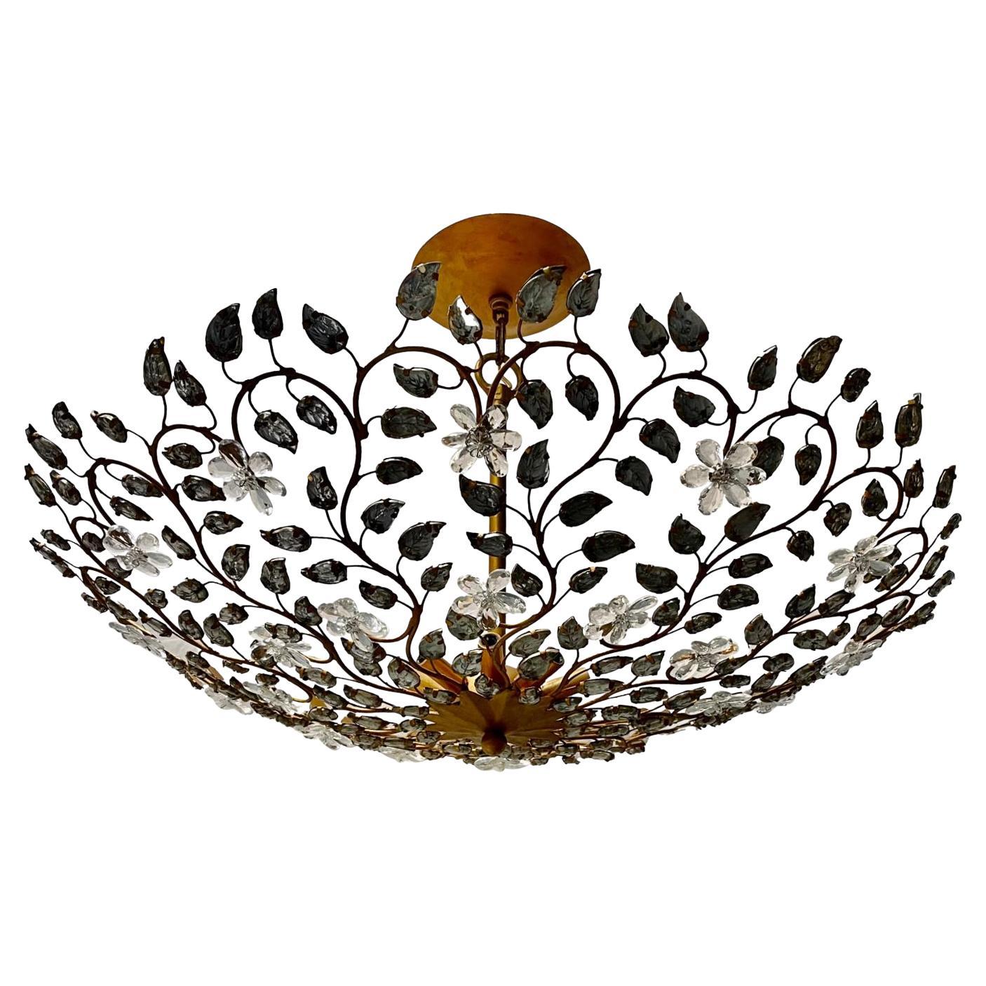 French Gilt Metal Chandelier with Glass Leaves