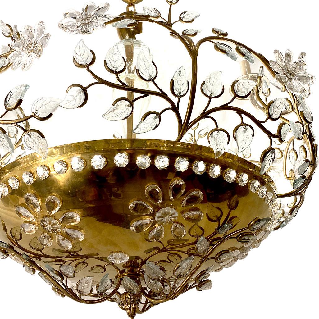 Mid-20th Century French Gilt Metal Chandelier with Molded Glass Flowers