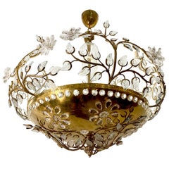 French Gilt Metal Chandelier with Molded Glass Flowers
