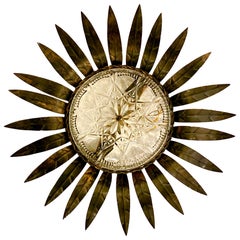 French Gilt Metal Cut Glass Sunburst Pendant Fixture French Gilt Metal Cut Glass Sunburst Pendant Fixture