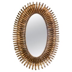 French Gilt Metal Eyelash Sunburst Convex Wall Mirror