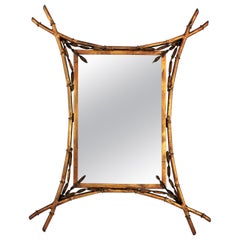 Antique French Faux Bamboo Mirror in Gilt Metal, Maison Baguès Style