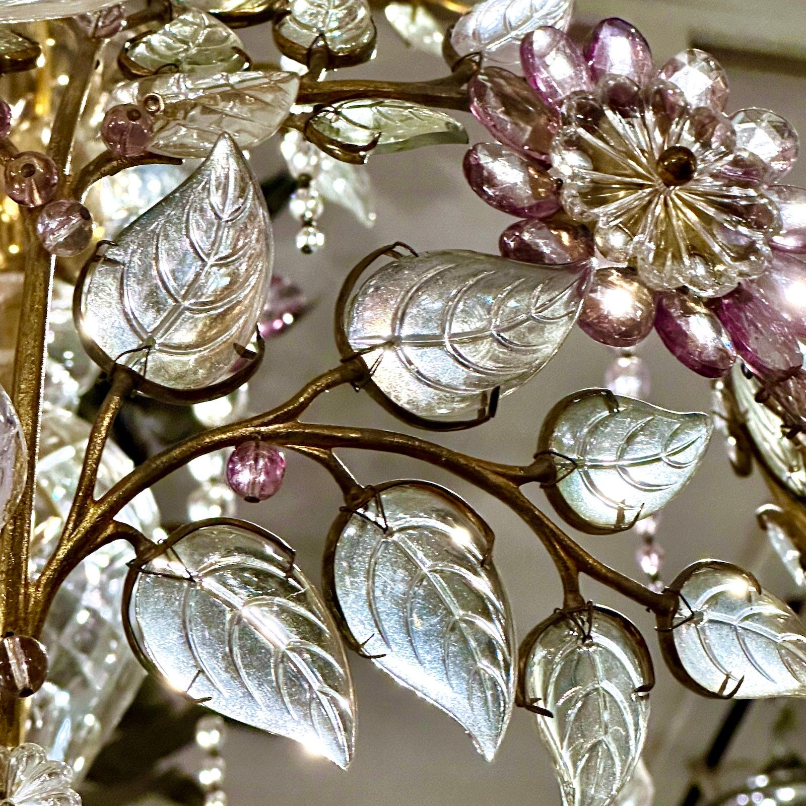Mid-20th Century French Gilt Metal Floral Motif Chandelier For Sale