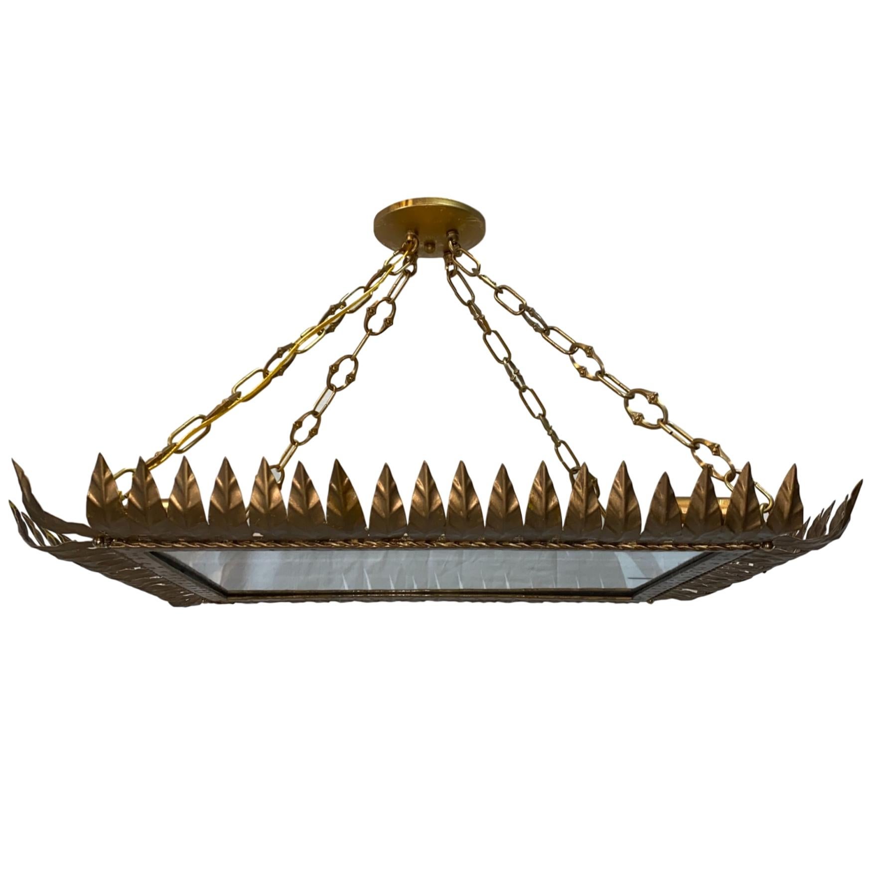 French Gilt Metal Foliage Light Fixture In Good Condition In New York, NY
