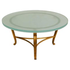 French Gilt Metal + Frosted Glass Coffee Table, 1960s